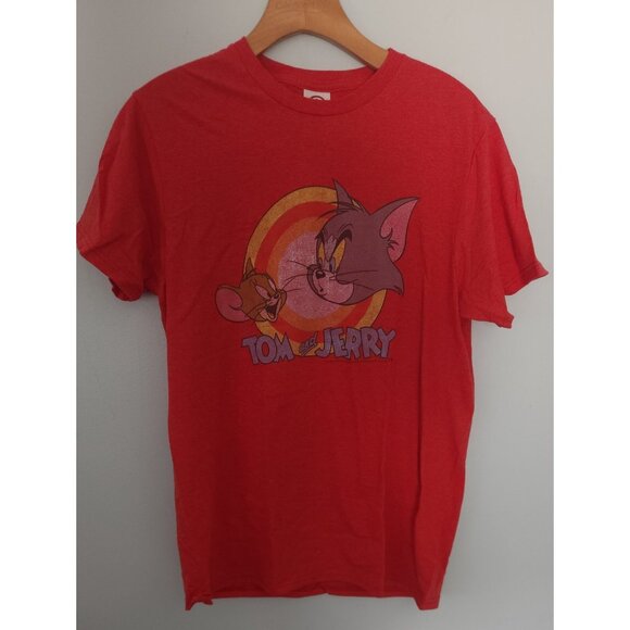 Tom and Jerry T-Shirt Cartoon Graphic Print Crew Neck Mens Size Medium Red EUC - Picture 3 of 9